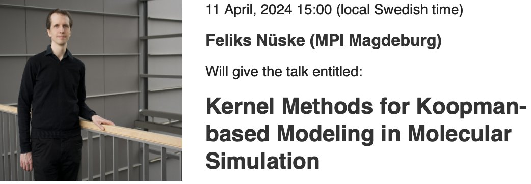 This thursday we are looking forward to welcoming Feliks Nüske (MPI Magdeburg) to give this months Chalmers AI4Science seminar. The seminar will be in-person in Analysen, Chalmers, and on zoom. For more details on how to connect see: psolsson.github.io/AI4ScienceSemi… #ai #ai4science