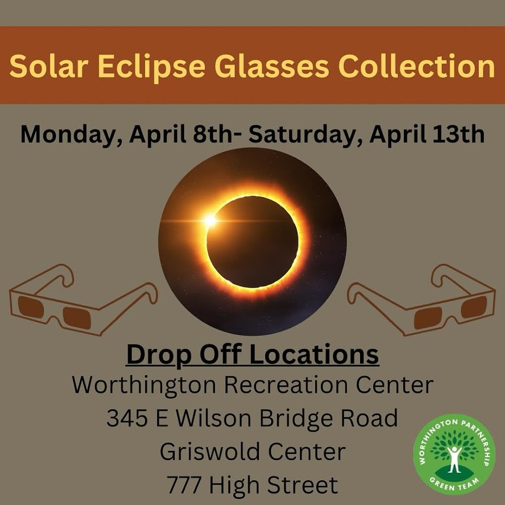 Don’t send your solar eclipse glasses to the landfill! Drop them off to one of the two Worthington, Ohio collection locations, Worthington Recreation Center or the Griswold Center. <a href="/wcsdistrict/">Worthington Schools</a> #ItsWorthIt