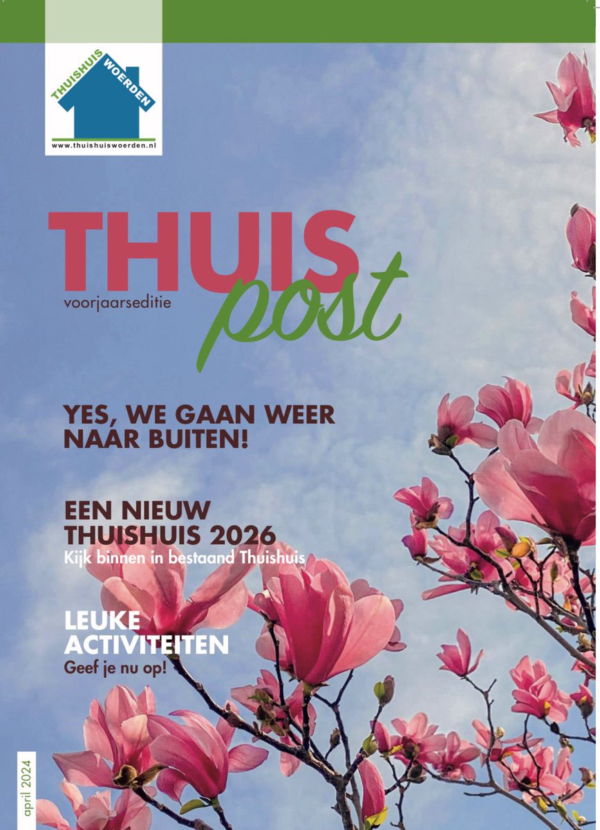 Yes!🌷 Ons nieuwe ThuisPost magazine Voorjaar 2024 is verspreid en staat online 😃☀️ Veel lees plezier 👍🏼 (wilt u een papieren versie, laat het ons weten en we doen hem door de bus) thuishuiswoerden.nl/wp-content/upl…