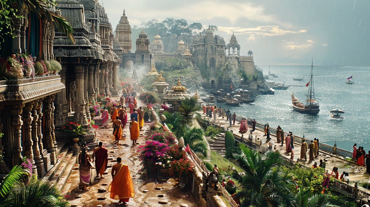 MumukshuSavitri's tweet photo. The grand harbor of the ancient Cholas, Kaveripattinam was a busy port city, with huge temples, ships, markets, festivals, &amp; prosperous trade. Called Kaberis Emporion by Romans, Roman carpenters helped to build it. All due to the vision of a Sanatani Tamil king, Karikalan Chola.l https://t.co/FgSxTd876s