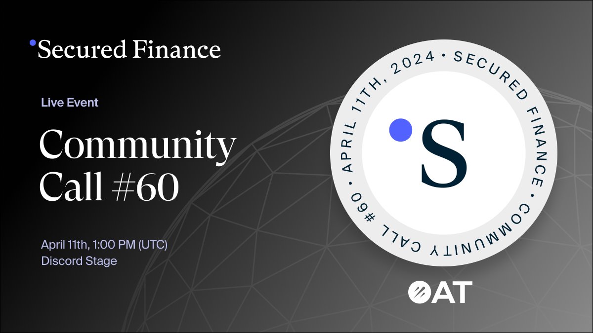 Join Secured Finance's Community Call #60! 🎙️

🗓️ April 11th, 1:00 PM (UTC)
📍 Discord stage
✅ Like, repost, and more
🎁 #GalxeOAT, #W3ST

Don't miss out on this event! 🔥

Details here:
app.galxe.com/quest/securedf…
link3.to/e/bS2CMu