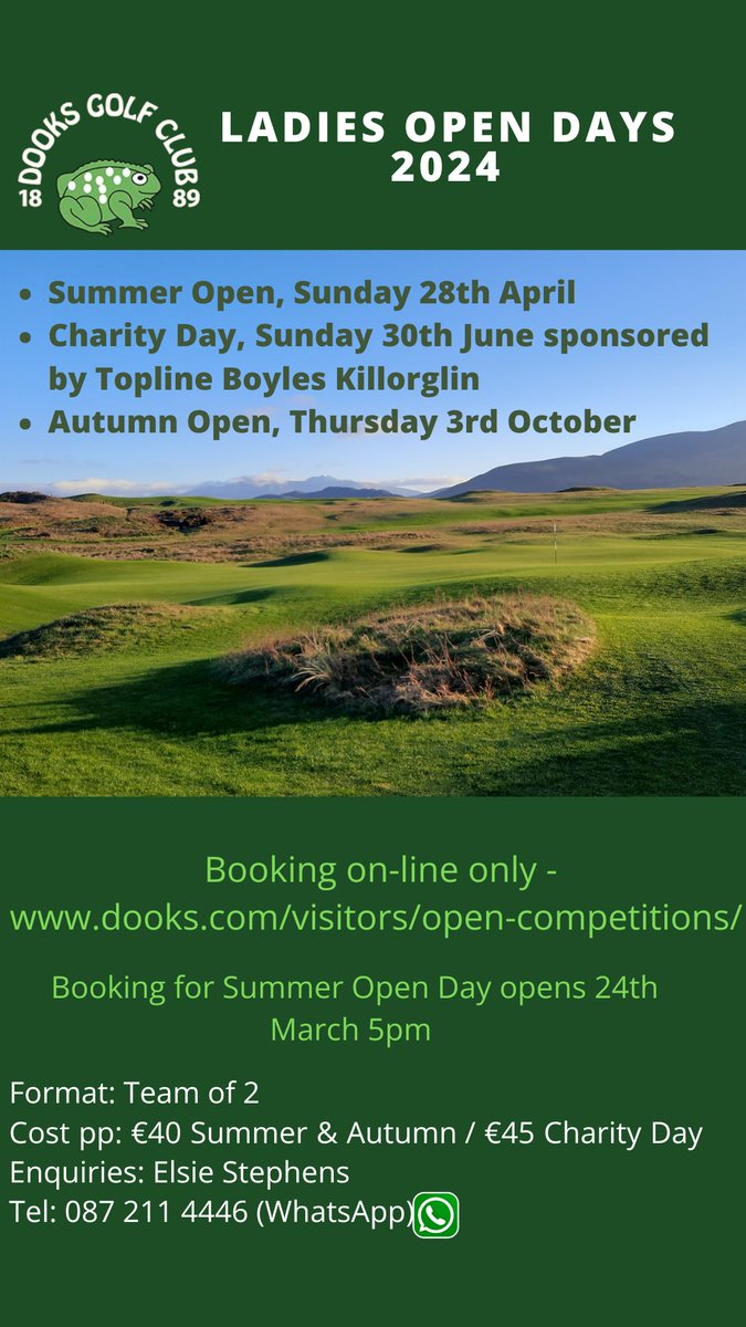Check out our list of Ladies Open days for 2024. #ladiesgolf #opendays #dooks