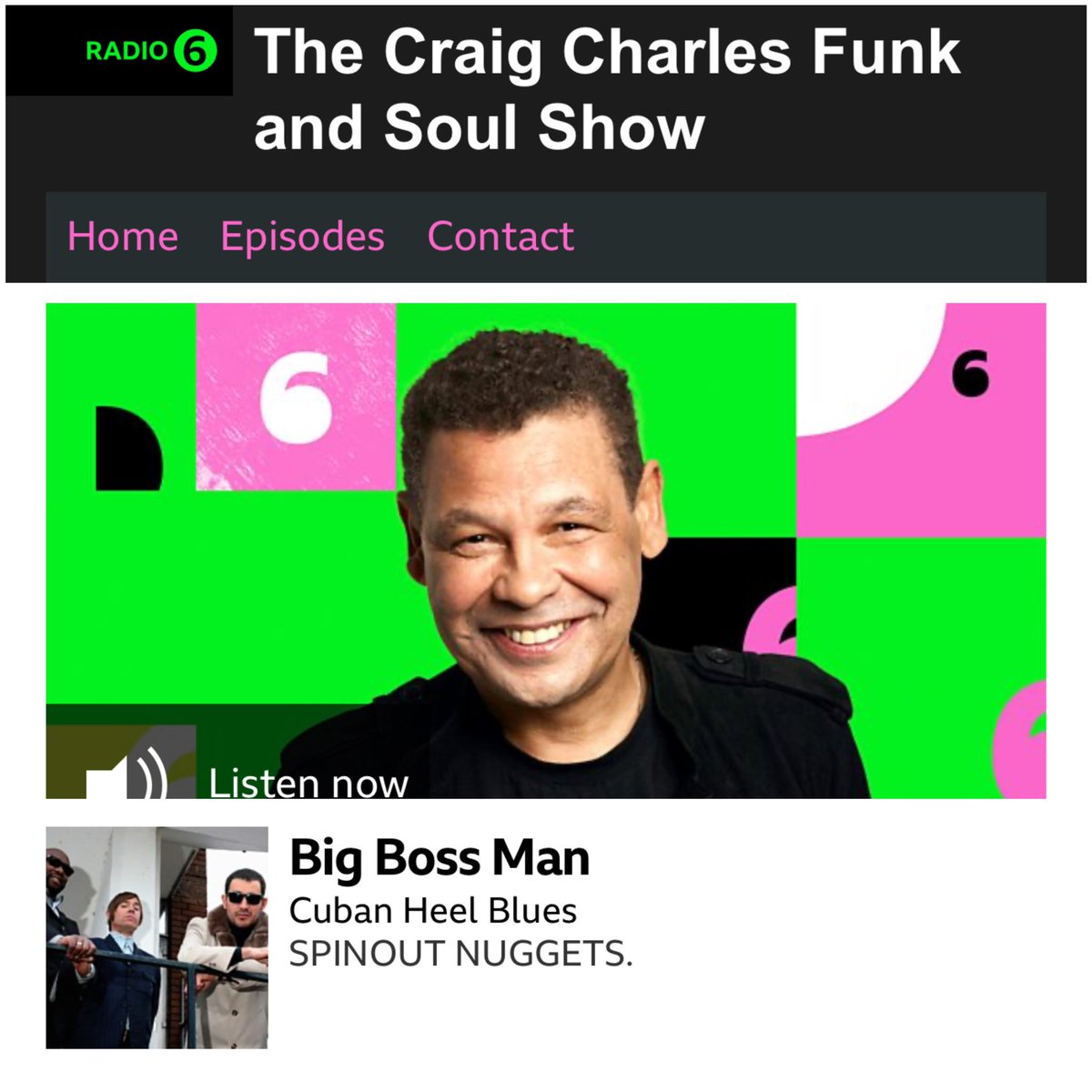 Many thanks to @CCfunkandsoul for playing @BigBossManMusic ’s ‘Cuban Heel Blues’ on the Craig Charles Funk & Soul Show on BBC6 Music on Saturday. The track is from their new album ‘Bossin’ Around’. Listen to the whole show here - bbc.co.uk/sounds/play/m0…