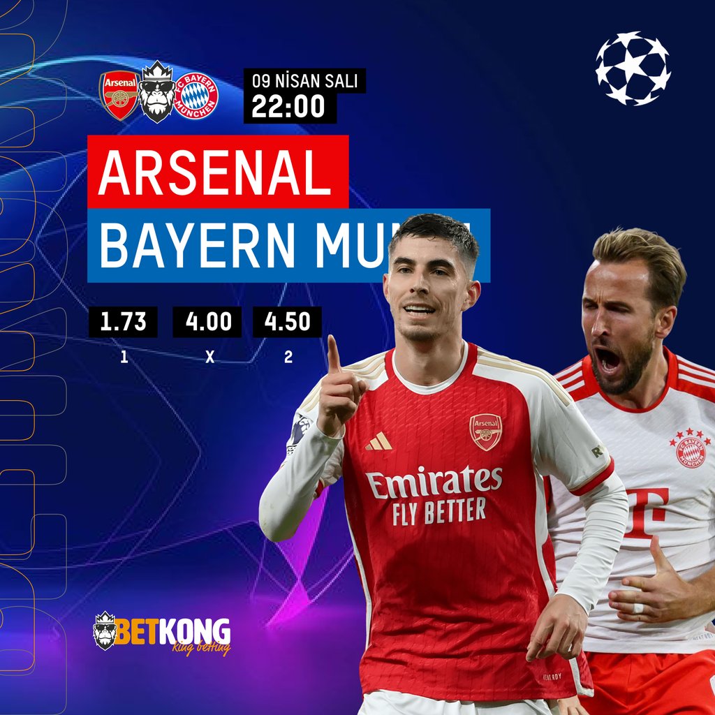 👊  #UCL
⁠⚽  #Arsenal v #BayernMunih
⁠
⁠🗓️  09 Nisan Salı 22:00
⁠
📈  (1) 1.75 (X) 4.00 (2) 4.50
⁠
🦍 bit.ly/btkng