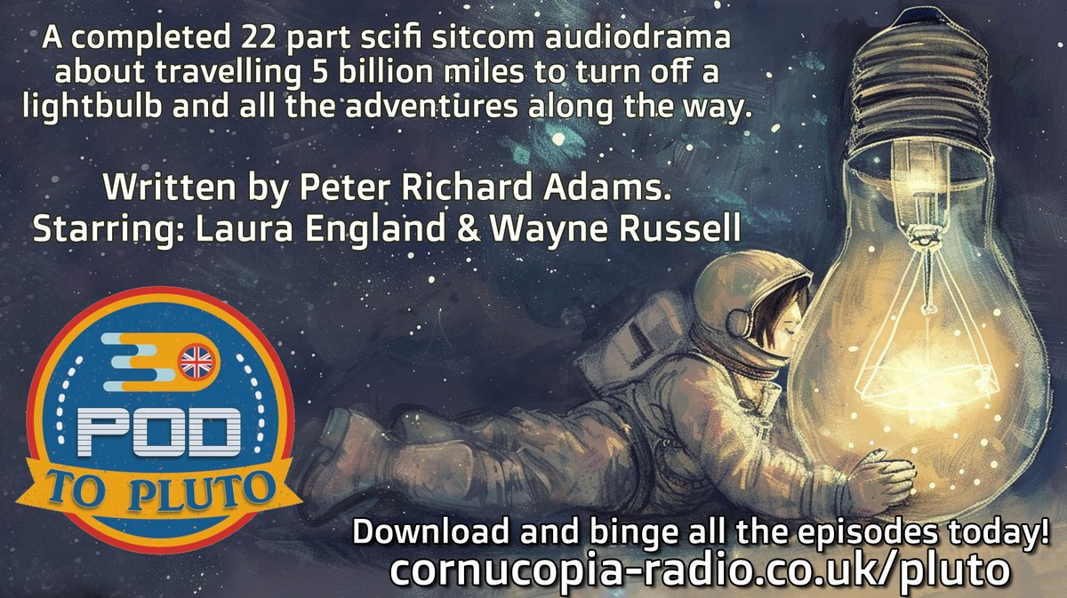 Even though the series is over. New people are still discovering 'Pod To Pluto' each week & the series has had over 100,000 downloads! Visit our site to subscribe & listen to all the episodes. It's the best #scifi comedy #podcast you haven't yet heard 🚀 cornucopia-radio.co.uk/pluto