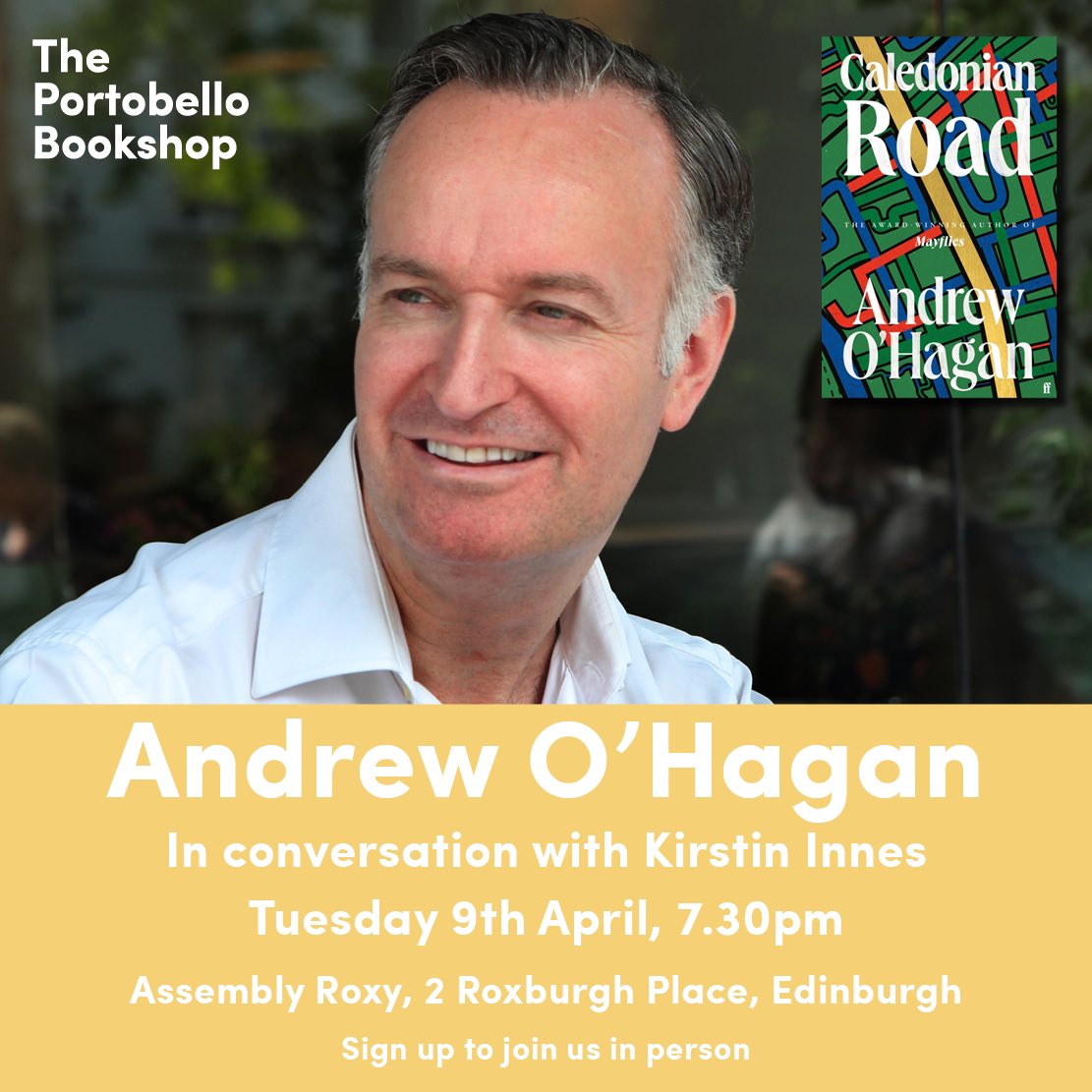 TOMORROW! We can’t wait to launch Andrew O’Hagan’s eagerly anticipated novel, Caledonian Road, at Assembly Roxy, chaired by the wonderful Kirstin Innes. Hope to see you there! theportobellobookshop.com/events/andrew-…
