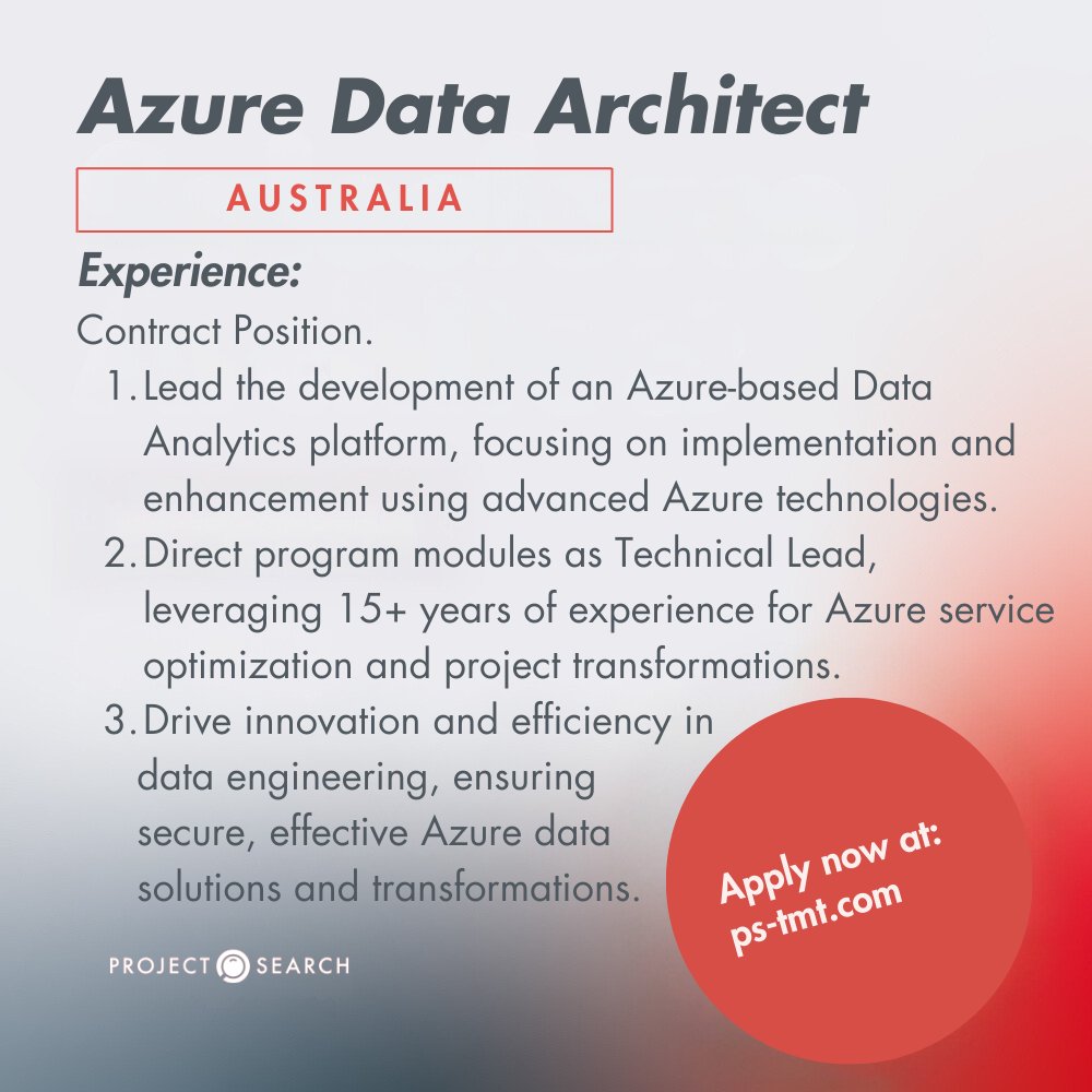 ✨ #JobOfTheWeek Alert! ✨ Calling all Azure Data Architects! Dive into a world of innovation with a pivotal role that puts you at the forefront of Enterprise Data Analytics development. With 15+ years of experience and a knack for leading-edge Azure technologies, this…
