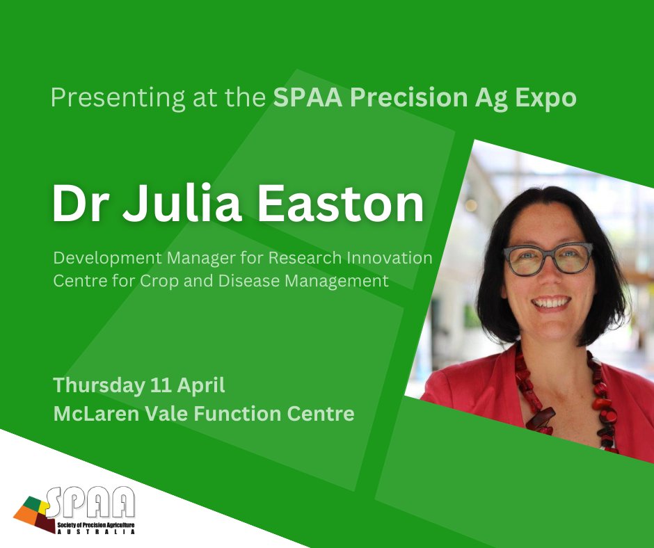 SPAA's Precision Ag Expo is just days away & we're excited to hear from @drjuliaeaston from @theCCDM. Julia is presenting with Mick Caughey on precision agriculture and VRT in the WA wheatbelt. If you've been sitting on the fence, register for the expo now bit.ly/3VFgiSt