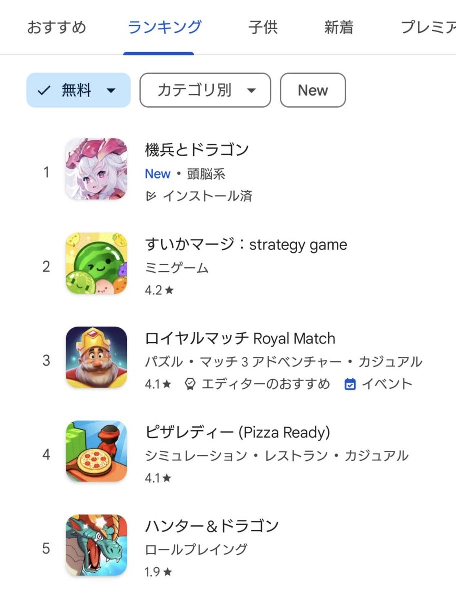 🐲#機兵とドラゴン
✨Goole Playストア無料ランキング✨
㊗🥇1位達成🥇㊗

感謝でありマス‼