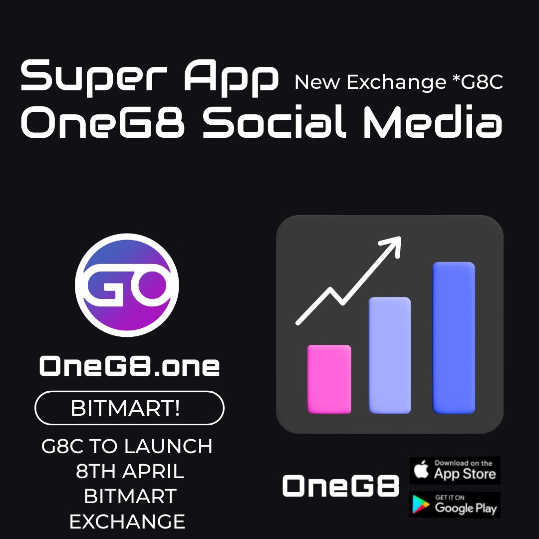 ONEG8superapp's tweet photo. G8C SET TO LAUNCH ON @BitMartExchange TODAY!!

WHEN SOCIAL MEDIA MEETS BLOCKCHAIN! 

#blockchain #Cryptocurency #btc #eth #exchange #rwa https://t.co/4Tx3iSs8HG