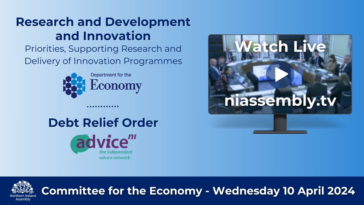 📌This week the Committee will receive oral briefings from: 🔹@Economy_NI - Research and Development and Innovation 🔹@AdviceNI - Debt Relief Order criteria 📆Wednesday 10 April 2024, 10am 📑Agenda - aims.niassembly.gov.uk/committees/mee… 📺Watch live on niassembly.tv