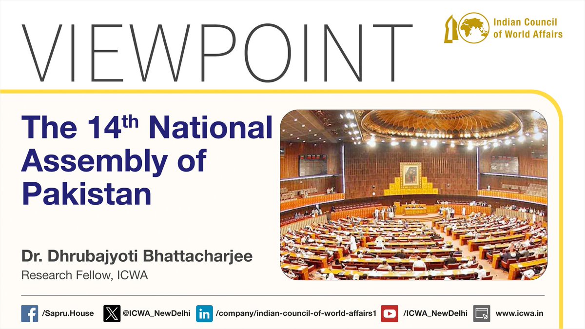 In a politically engineered #election, no single party secured a majority in Pakistan's 14th National Assembly. PML-N emerged with 75 seats, followed by PPP with 54. A coalition government was anticipated prior to the elections. Read more in #ICWAViewpoint on 'The 14th National…