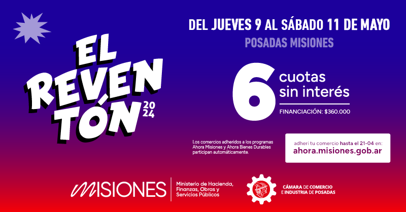 #Reventón Hasta el domingo 21 de abril los comercios tienen tiempo de sumarse a la nueva edición de este evento comercial y cultural, que este año se desarrollará del 9 al 12 de mayo en #Posadas 👉bit.ly/Reventón2024