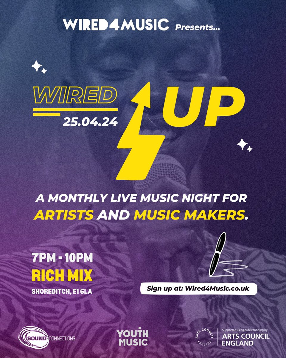 Introducing our new live music night... WIRED UP!⚡ Showcasing emerging artists, music makers, and the organisations supporting them each month at @RichMixLondon 's iconic venue!🎤 First event: Thu 25 April, 7-10pm Ages 16-30 Sign up now: richmix.org.uk/events/wired-u…