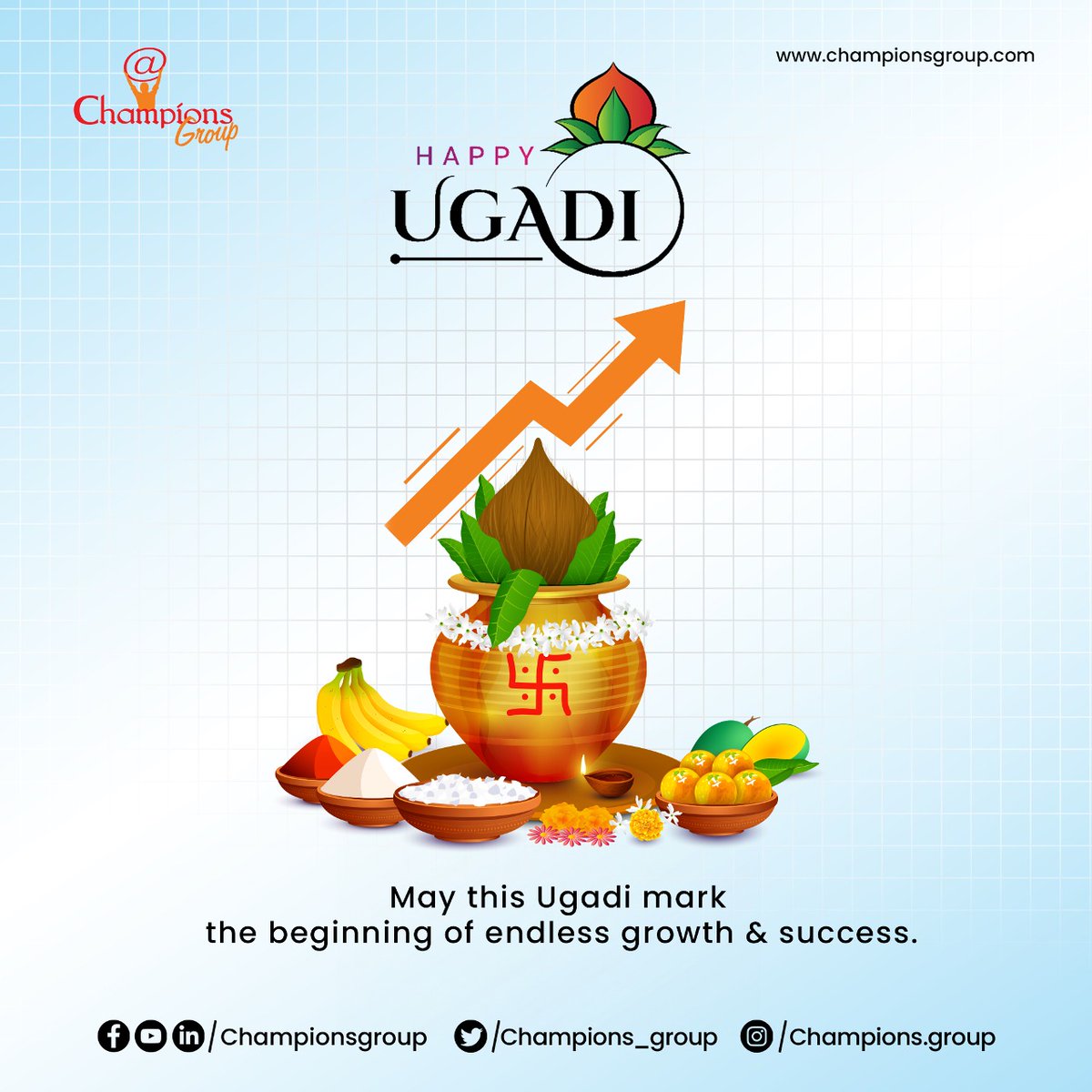 🌼 Happy Ugadi from Champions Group! Embrace new beginnings, celebrate tradition, and spread joy & prosperity. Wishing you a year of success and happiness! #Ugadi #ChampionsGroup #HappyUGADI