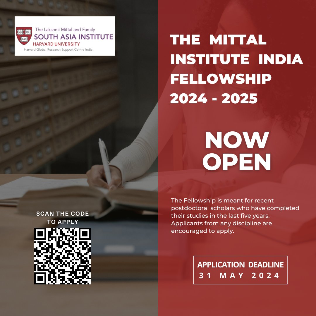 📢Applications Open: Mittal Institute India #Fellowship @MittalInstitute will host 2 postdoctoral #scholars in India who will have the opportunity to avail Harvard’s vast resources to contribute to self-driven, independent #research . Apply: lnkd.in/gTRGJAAV