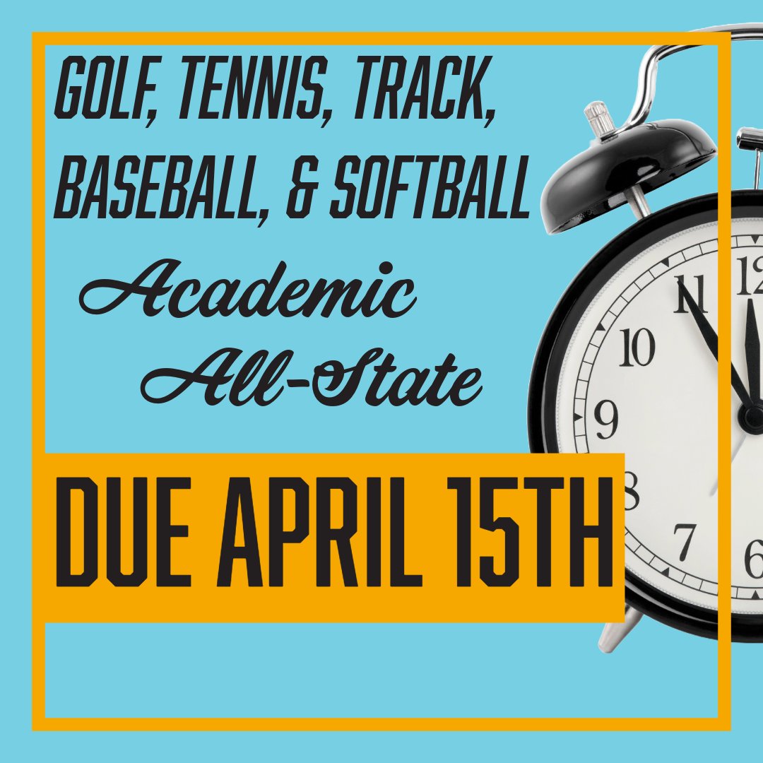 ONE☝️WEEK until Academic All-State nominations for Golf, Tennis, Track & Field, Baseball, and Softball are DUE! We understand the Spring semester is a busy time, so login to your THSCA member portal and nominate NOW before you forget!🎾⛳⚾👟