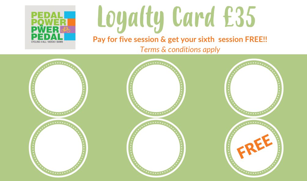 Are you a regular at Pedal Power? Did you know we offer a 𝐥𝐨𝐲𝐚𝐥𝐭𝐲 𝐜𝐚𝐫𝐝?

Buy Five cycle rides at Pedal Power and get the 6th FREE.

Ask about our loyalty card next time you're at Pedal Power.

#PedalPower #Wrexham