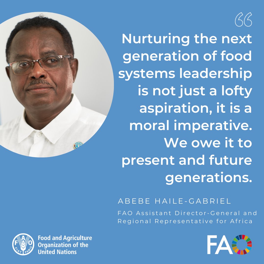 FAO's @AbebeHGabriel's message to the next generation of food systems leaders at today's Youth Leadership Program opening session in Accra:

We owe it to future generations to nurture the next agrifood leaders. 

Like if you agree!

#YLPfoodsystems with @FoodSystems Hub & @WUR