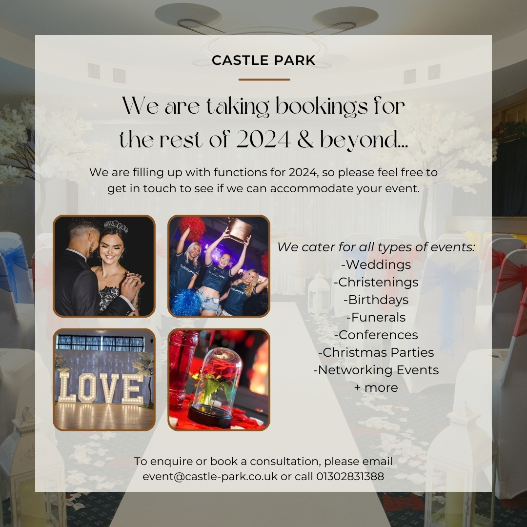 Looking for the Perfect Venue for your next Event? Well Look no Further!!!👀 Our Versatile Spaces, Top-Notch Amenities, and Expert Events Staff ensure every Detail is Taken Care of😄 Book now! Contact us at - Events@castle-park.co.uk📩 or call 01302831388📞