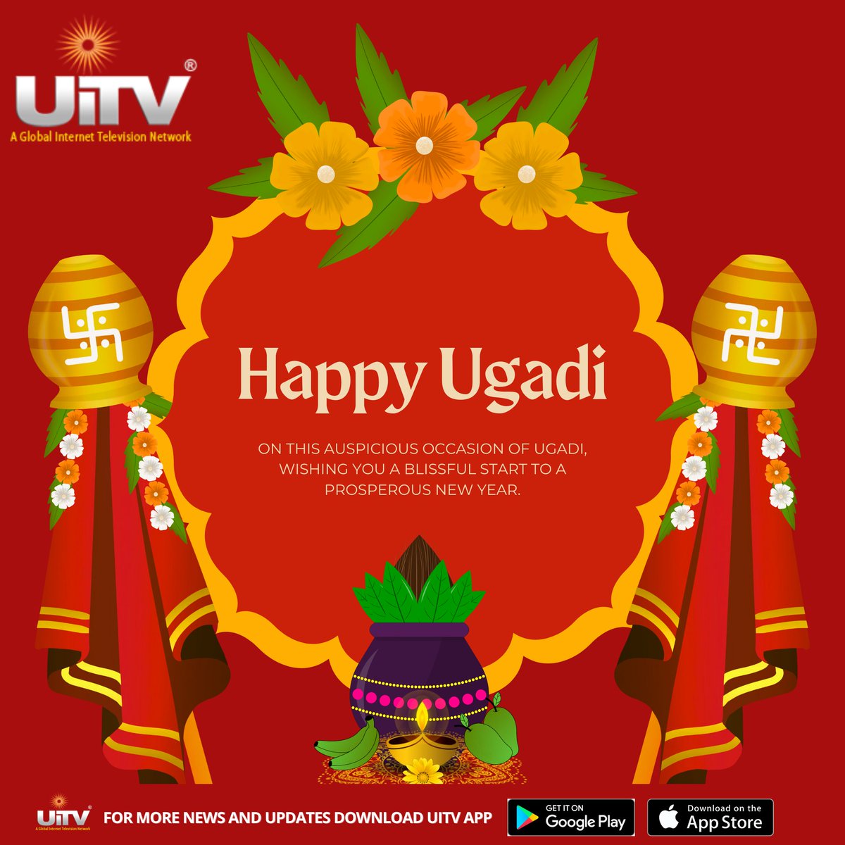 '🎉 Happy Ugadi to all our wonderful followers! 🌼 Let's welcome the new year with joy, prosperity, and endless blessings. 🌟 🙏 🌸 #HappyUgadi #NewYear #Prosperity #Joy #Celebration #Blessings #FestiveSeason' 🎊🍃
