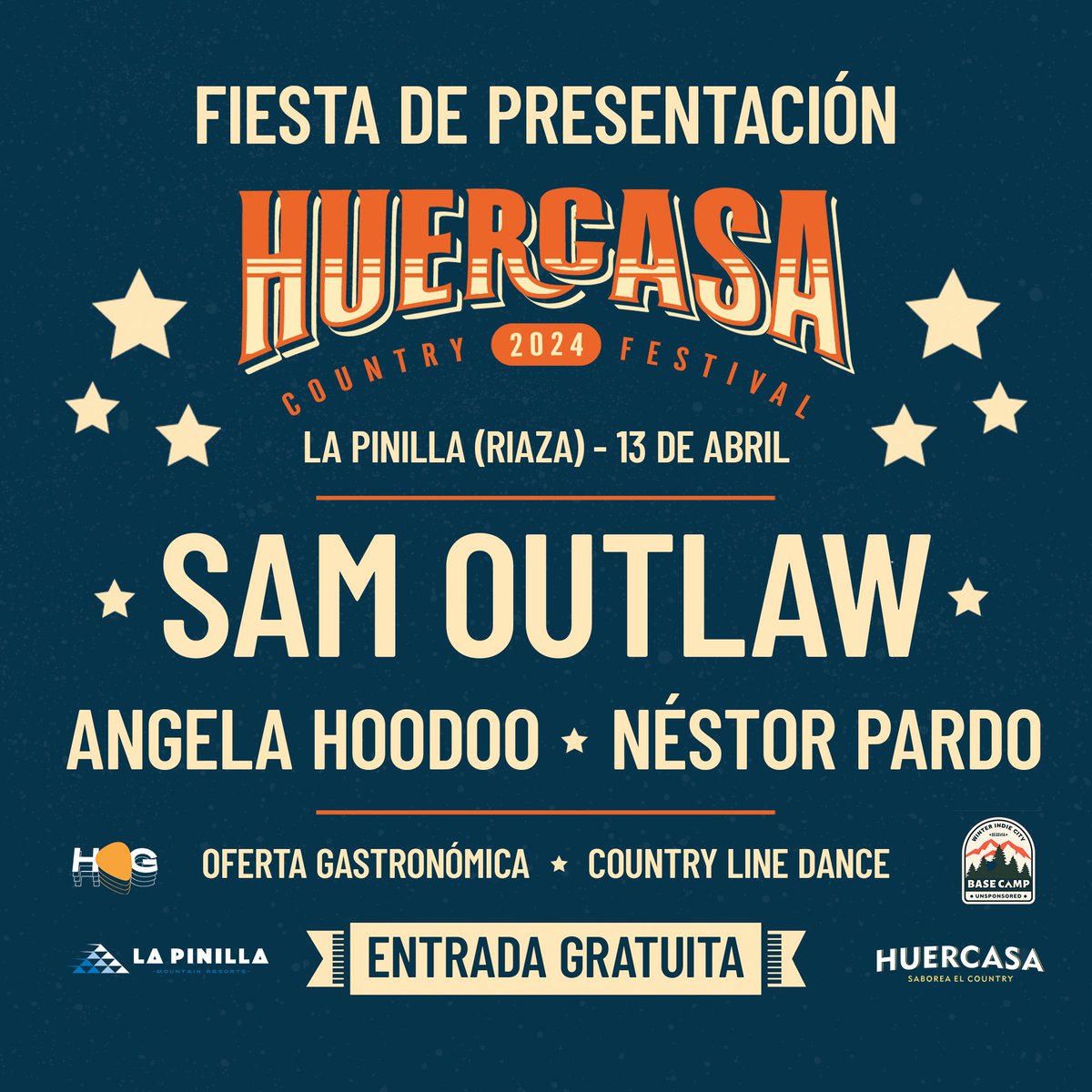 💥 ¡Fiesta de presentación del HCF2024! 🏔️ SÁBADO 13 DE ABRIL, 14:00, estación de LA PINILLA (Riaza), con las actuaciones en directo de SAM OUTLAW, ANGELA HOODOO y NÉSTOR PARDO. ENTRADA GRATUITA 🎟️ Abonos festival 70€ (+ gg) @wegowES 💛 #TakeMeHomeCountryRoads #HCF2024