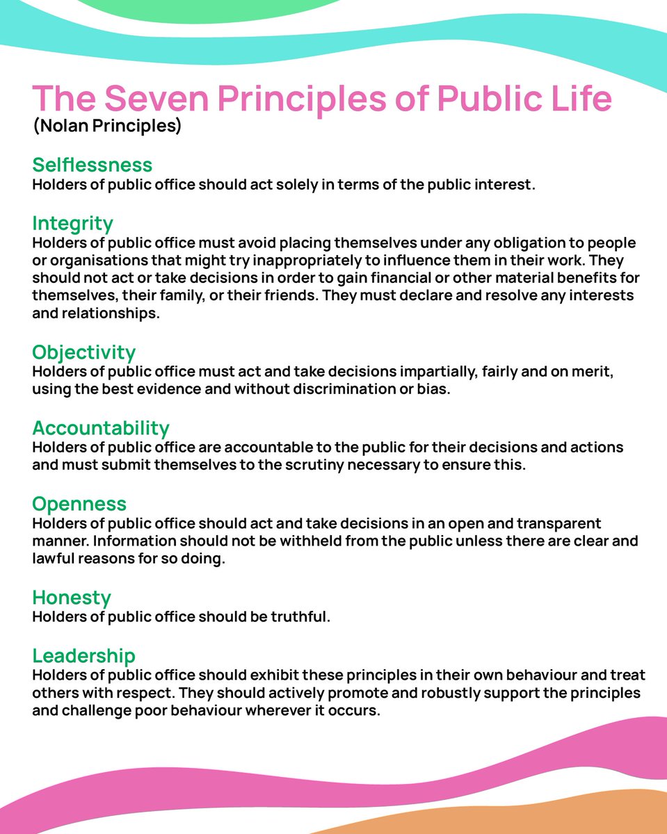 Why aren't MPs held to account based on the 7 Principles of Public Life?

This should be across all parties to clean up UK politics as it's in the public's interest.

#ToriesOut641
#SunakOut531
#NolanPrinciples
#GeneralElectionNow