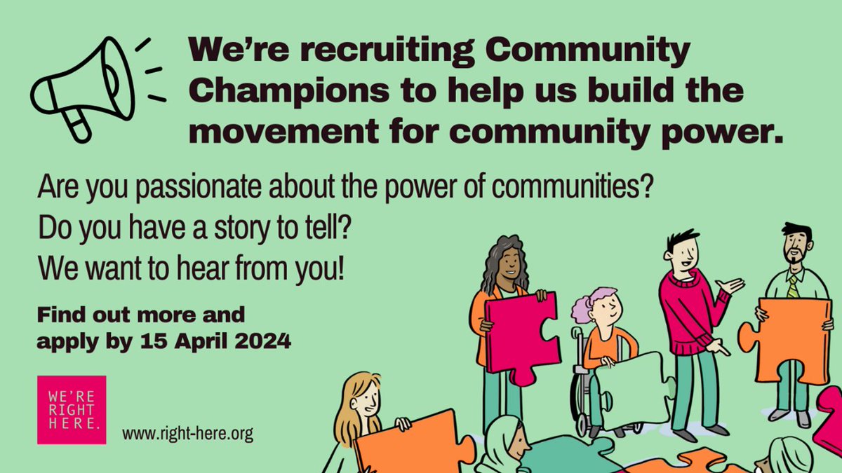 Last chance to join @right_hereUK as a Community Champions - part of the movement for community power ⭐ Apply by Monday 15 April 👇 right-here.org/become-a-commu…