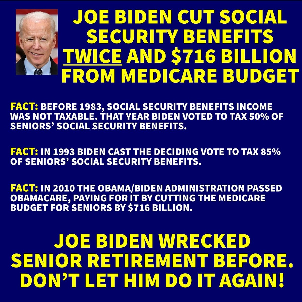 carpenukem4ever's tweet photo. @JosephPoulin175 @TheLiverReturns @HNTurtledove Um I don't agree with any of that, nobody in GOP does. Only a person with serious mental deficiencies vould believe that crap. In fact, it was Joe Biden who cut the protection of Medicare and Social Security (2x) for seniors and the disabled. Smarten up. https://t.co/swiJ8mPffA