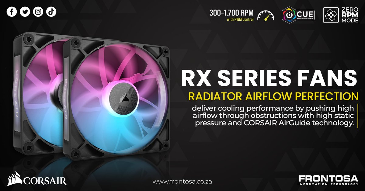 CORSAIR’s iCUE LINK High-Performance Fans deliver peak cooling power and minimal noise pollution- part of the easy setup iCUE ecosystem❄️

Available through Frontosa - frontosa.co.za/where_to_buy.a…

#CORSAIR #iCUE #PCFan #FrontosaIT