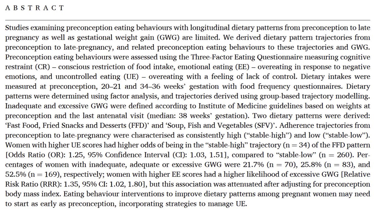 Eating behaviour interventions to improve dietary patterns among pregnant women may need to start as early as preconception, incorporating strategies to manage uncontrolled eating: our new Singapore data just published doi.org/10.1016/j.appe…