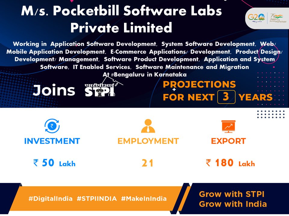 Welcome, M/s. Pocketbill Software Labs Private Limited looking forward to a successful journey ahead. #GrowWithSTPI #DigitalIndia #STPIINDIA #StartupIndia @AshwiniVaishnaw @Rajeev_GoI