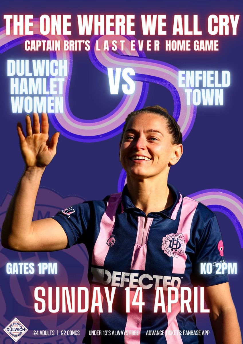 OH CAPTAIN! MY CAPTAIN! There have been few more influential people in Dulwich Hamlet history than Brit Saylor. Ultimately - without her, there wouldn’t be a @DHFC_W. This Sunday’s game vs Enfield Town will be her last at Champion Hill. So let’s FILL THE HILL FOR BRIT #dhfc🌶️