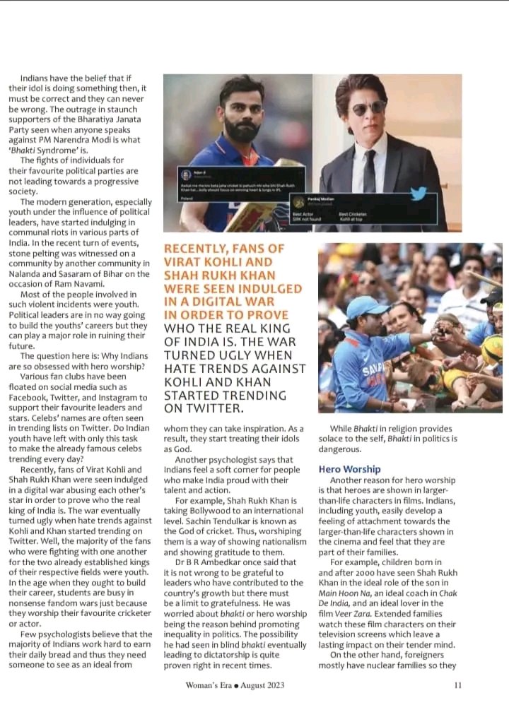 Elvika63115269's tweet photo. Happy to share that my article titled 'Bhakti Syndrome In The Young Generation' got published in India's second most popular women's magazine, Woman's Era.
#LifeatEJ https://t.co/tNJ98slnoZ