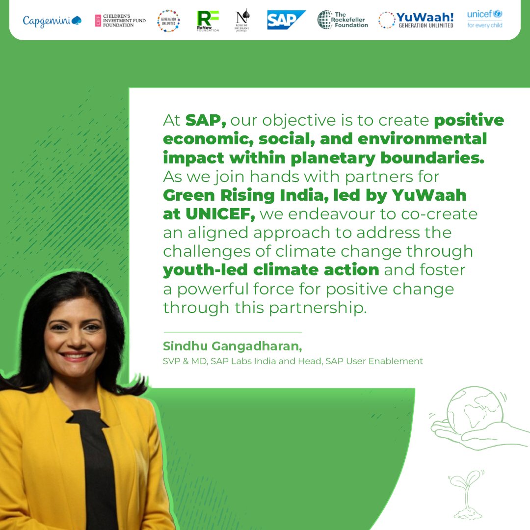 We need to come together to shape a sustainable future. @gangadharansind, @SAP highlights the need to address climate change through youth-led action. #GreenRisingIndia