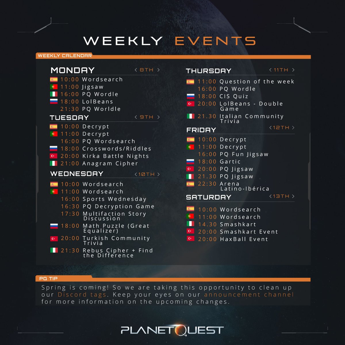 Weekly Community #PQEvents Overview! ✨ All times are CET ⏰ and keep an eye on our Discord for the latest updates! 👀