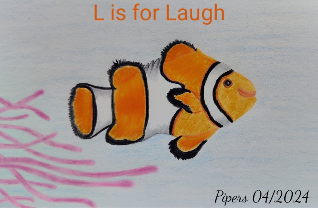 L is for Laugh @AnimalAlphabets. If a clown makes you laugh...🤡 What about a clown fish?🐟 This one seems to be quite happy. Have a great week! #animalalphabets #illustration #Pencildrawing #pencilsketch #carandache #clownfish #sea