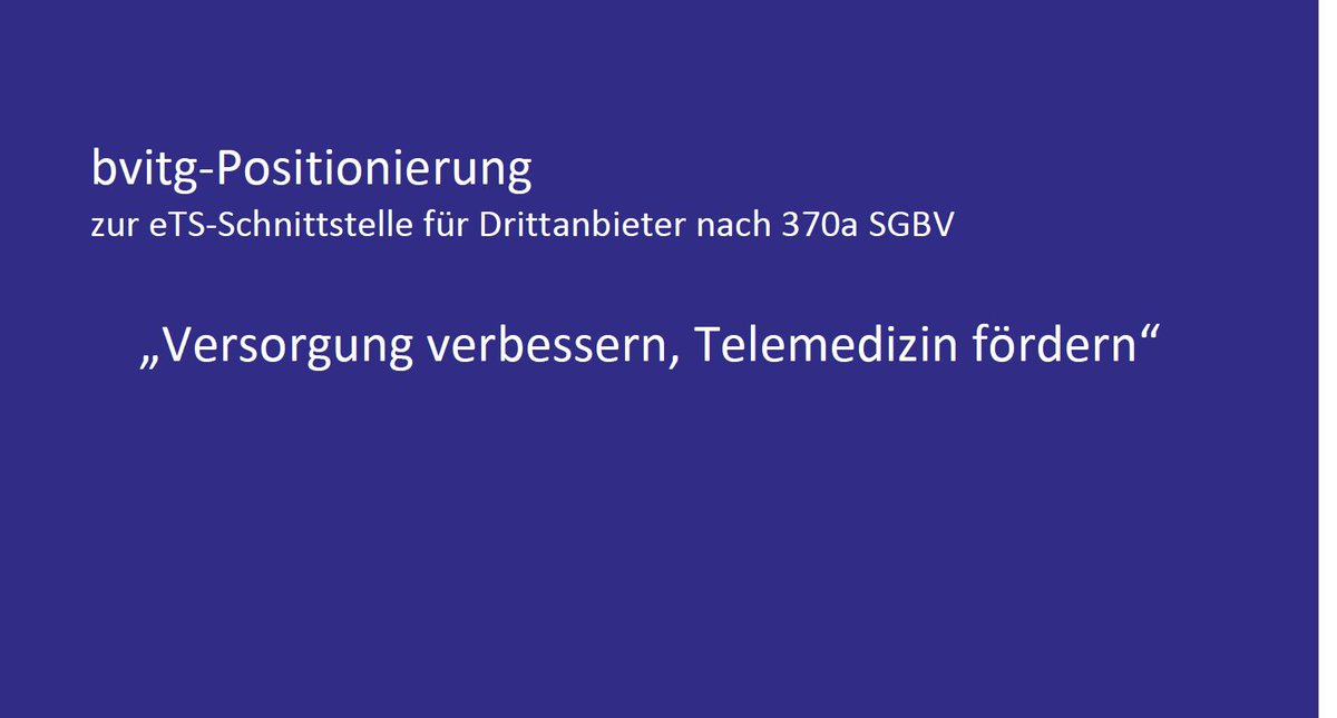💡Aktuelles Positionspapier zur eTS-Schnittstelle für Drittanbieter nach 370a SGBV "Versorgung verbessern, Telemedizin fördern"
Das Positionspapier finden Sie hier: ➡️bvitg.de/publikationen/…
#bvitg #digitalhealth #Telemedizin