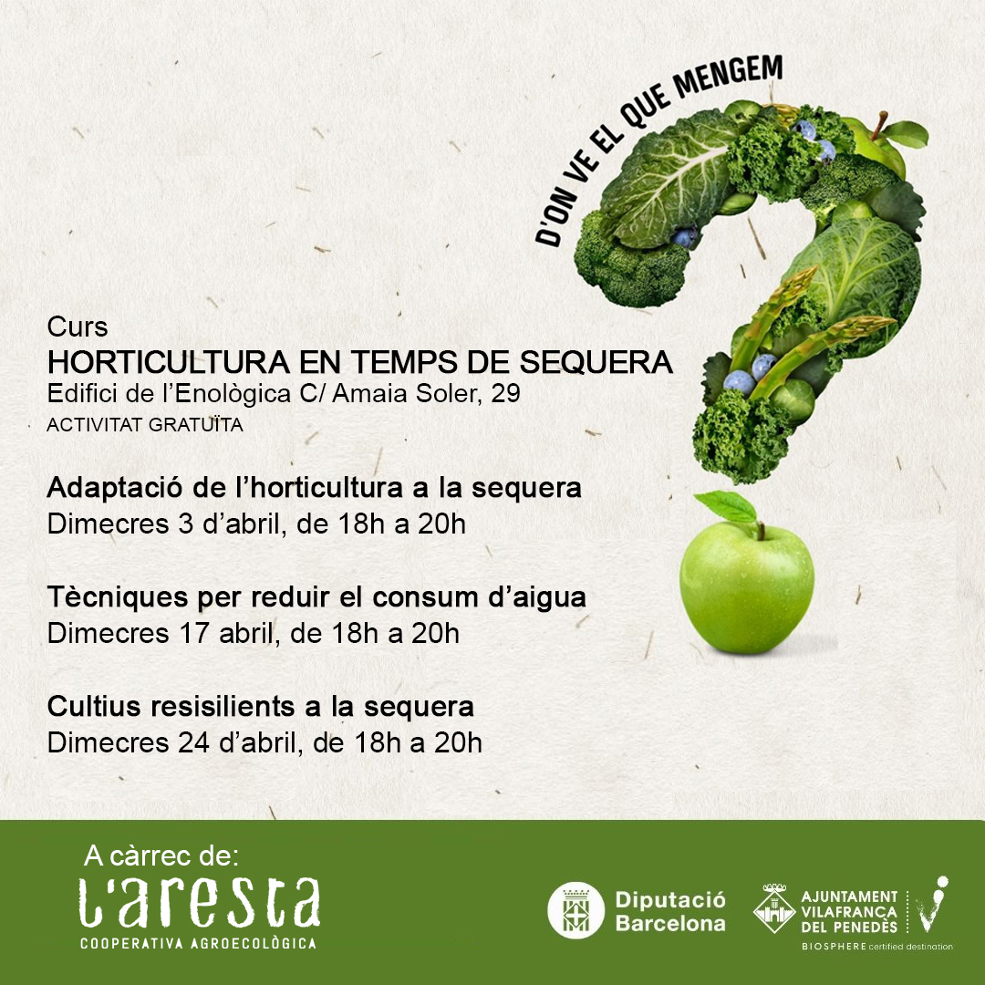 📣Us esperem a la següent sessió del curs d'Horticultura que serà el proper dimecres 17 d'abril a les 18h on parlarem de diferents tècniques per a reduir el consum d'aigua en els nostres cultius. #ArestaEducació #horticultura #educacióambiental #mediambient