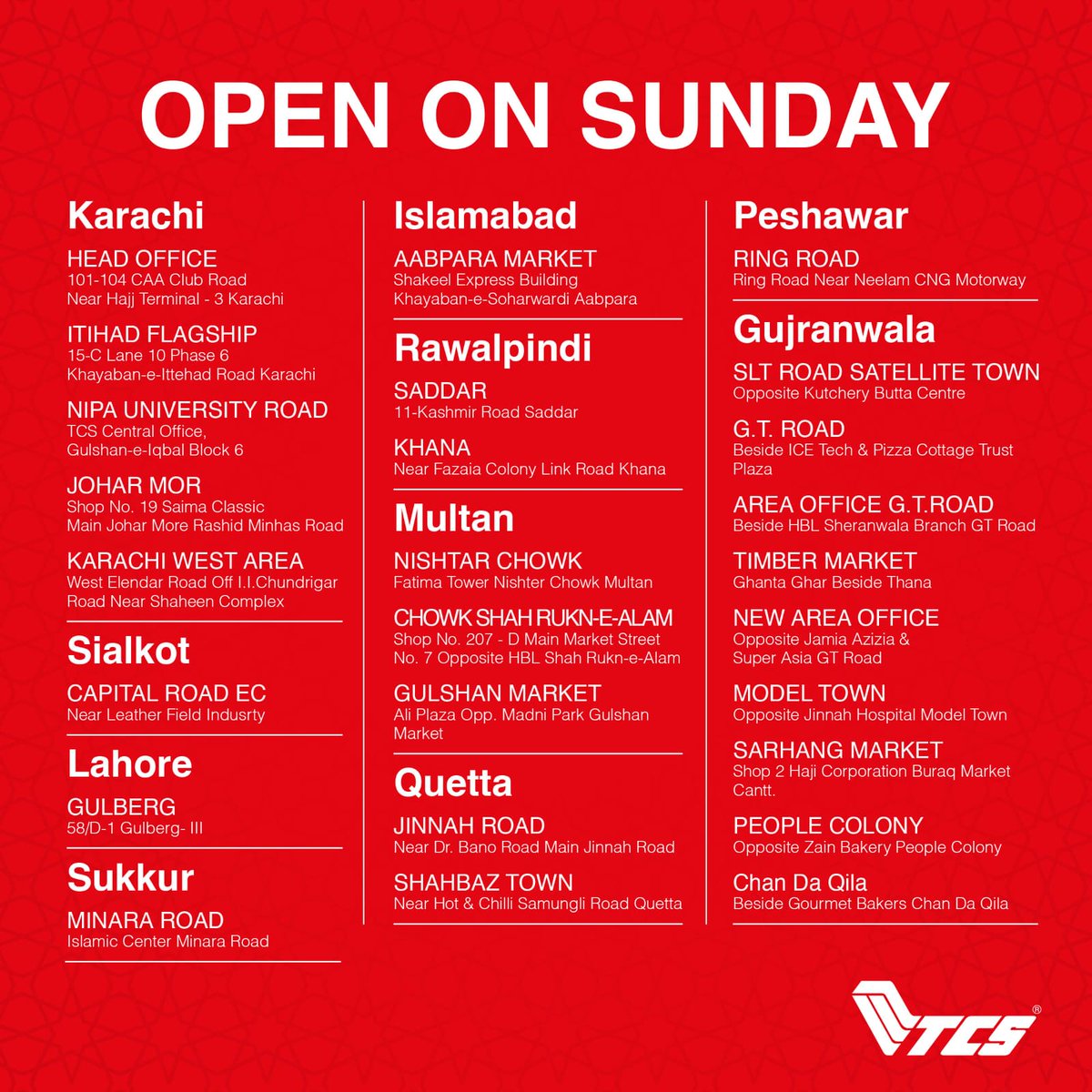 TCS is ensuring maximum convenience for you during Ramzan by keeping designated Express Centres open as per your needs. Visit the link tcsexpress.com/tcs-nearyou to see which one is near! #RamadanBlessings #SpreadTheJoy #TCS #TCSkardo #eid