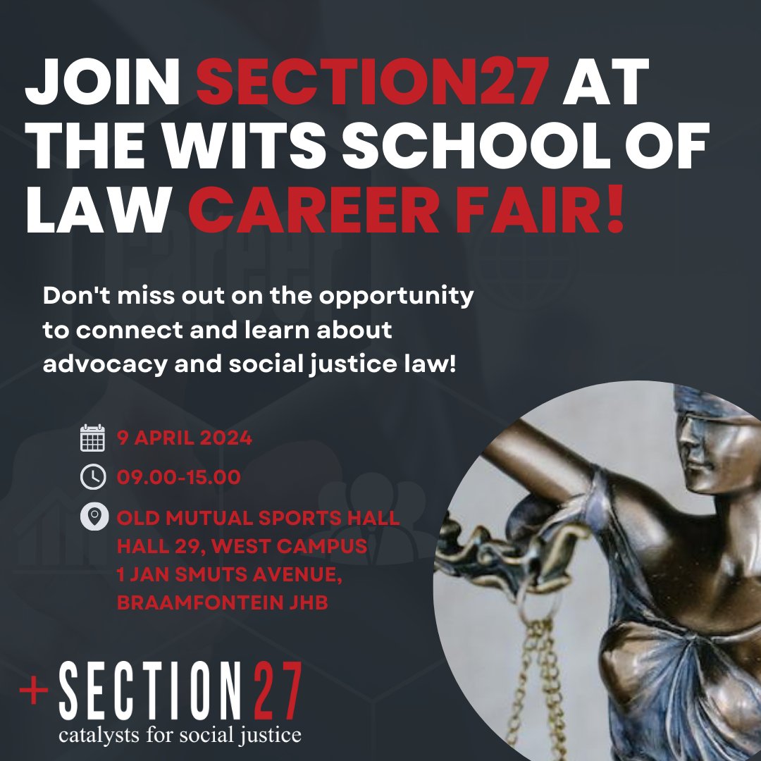 Don't miss out! Join us at the @WitsSchoolofLaw #CareerFair tomorrow! Discover #advocacy, our impactful work in health and education, and how you can be a catalyst for social justice. See you there!