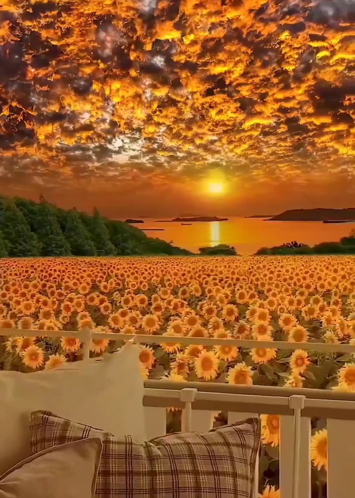 🌻🌻 💛🧡 Good evening Sunset in the Sunflower Field. Wonderful Landscape 🌻💛🧡