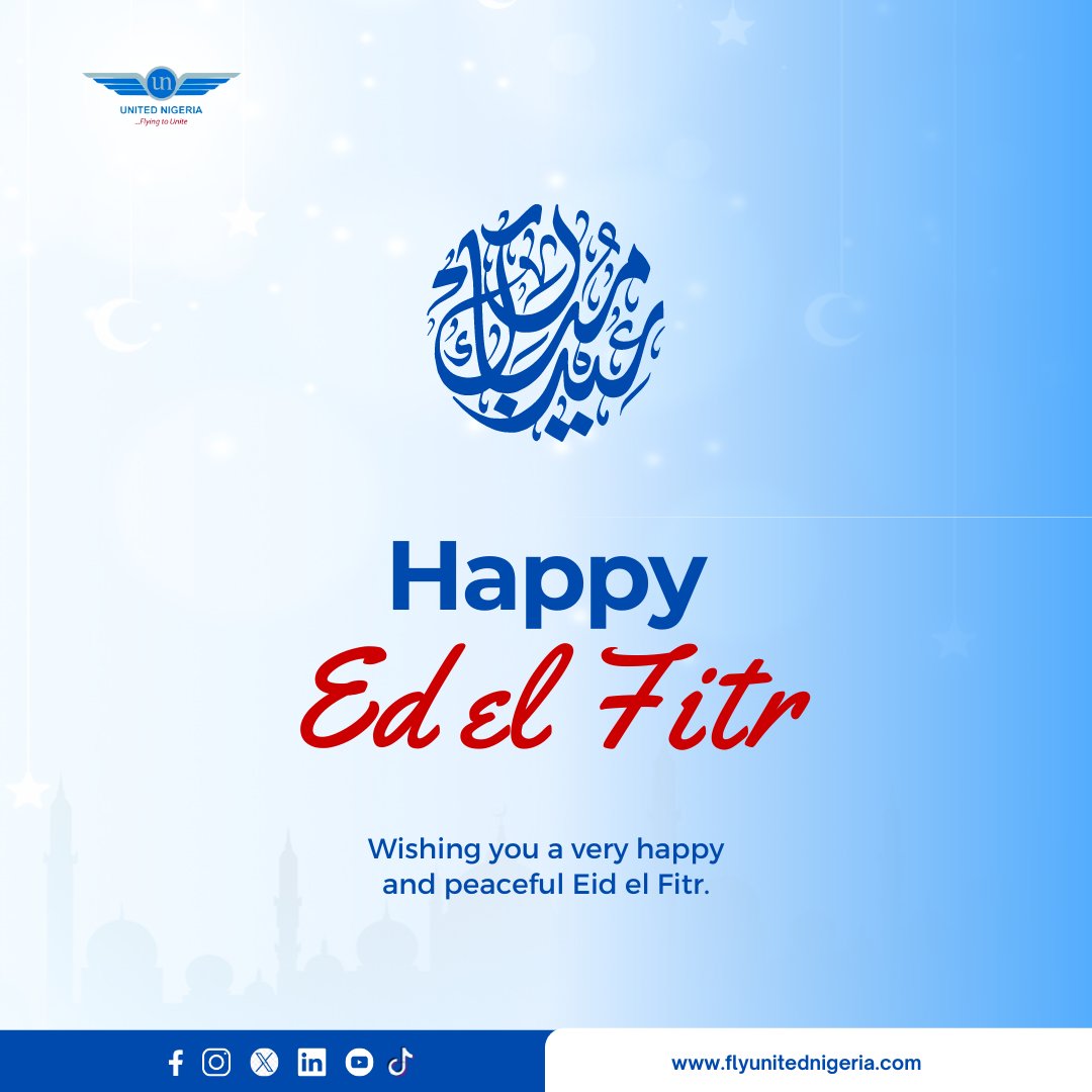 May your feasts be joyful and memorable🙏 . A wonderful Ed El Fitr celebration to our Muslim brothers and sisters! 💫 ✨ #UnitedNigeriaAirlines #FlyUnitedNigeriaAirlines #FlyingToUnite #AMoreRewardingWayToFly #EidelFitr #EidelFitr2024