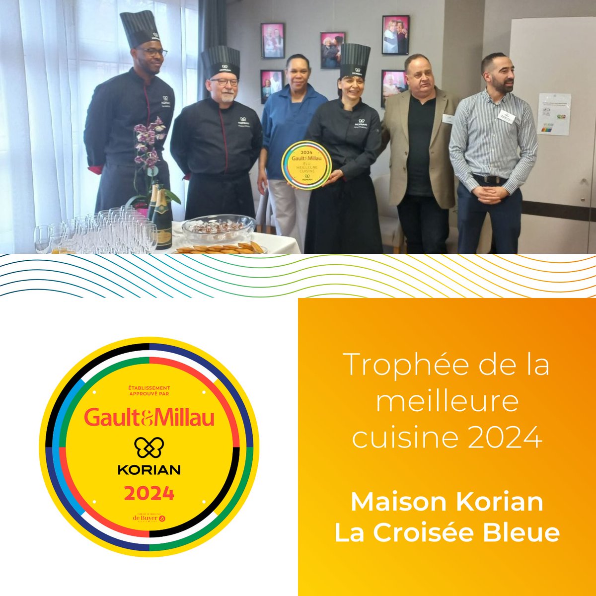 👩‍🍳🍝 Le restaurant de la maison de retraite médicalisée d’Eaubonne (95) @KorianFrance La Croisée Bleue reçoit le trophée @gaultmillau de la meilleure cuisine 2024 👉 Découvrir le communiqué de presse clariane.com/espace-presse/… #ClarianeÀVosCôtés #Korian #GaultMillau