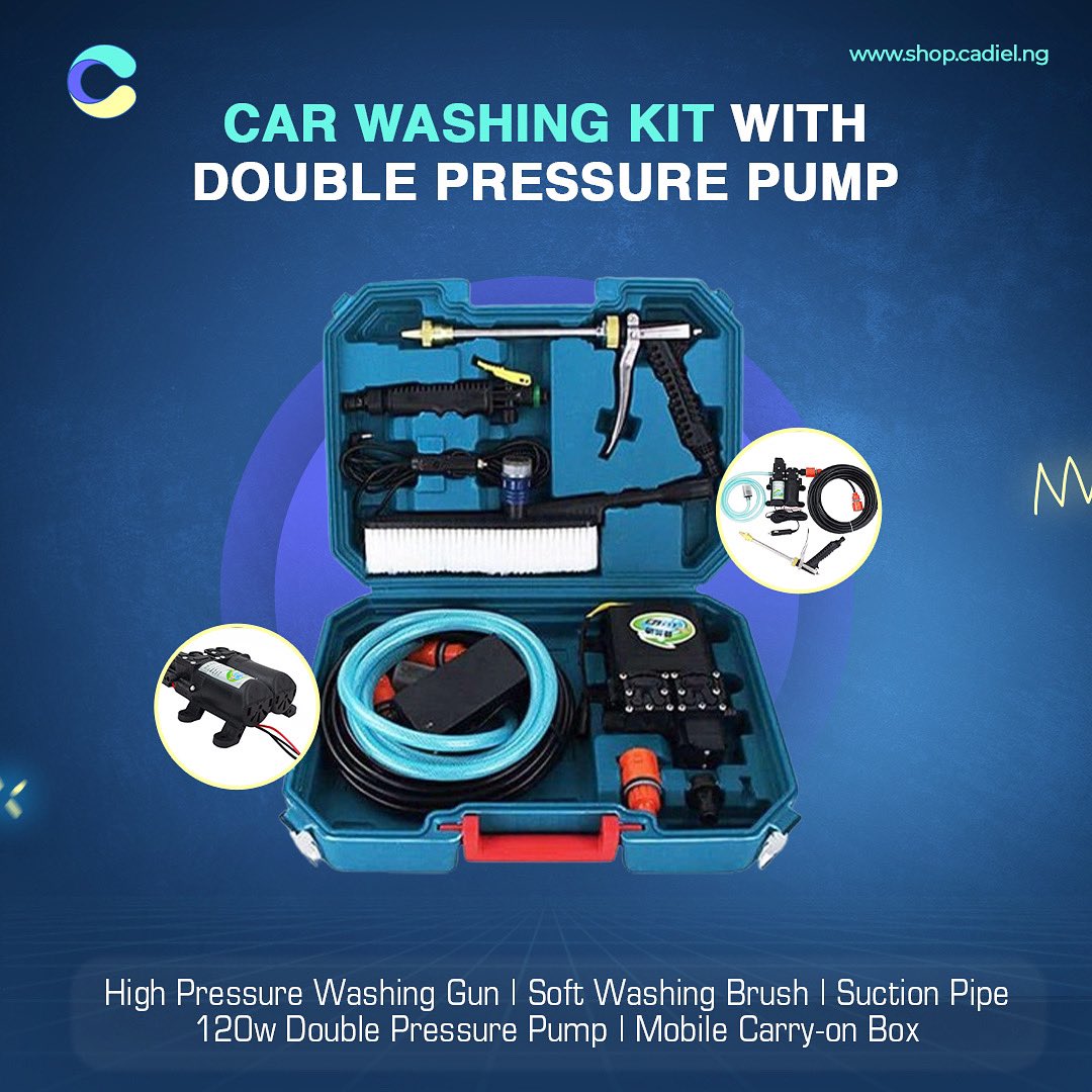 This revolutionary Car Wash Kit is powered by a 120w Double Pressure Pump, delivering performance that is almost equal to a motor petrol pump.

One of the most impressive features of this kit is that it requires no electricity to power it.

Shop now at shop.cadiel.ng