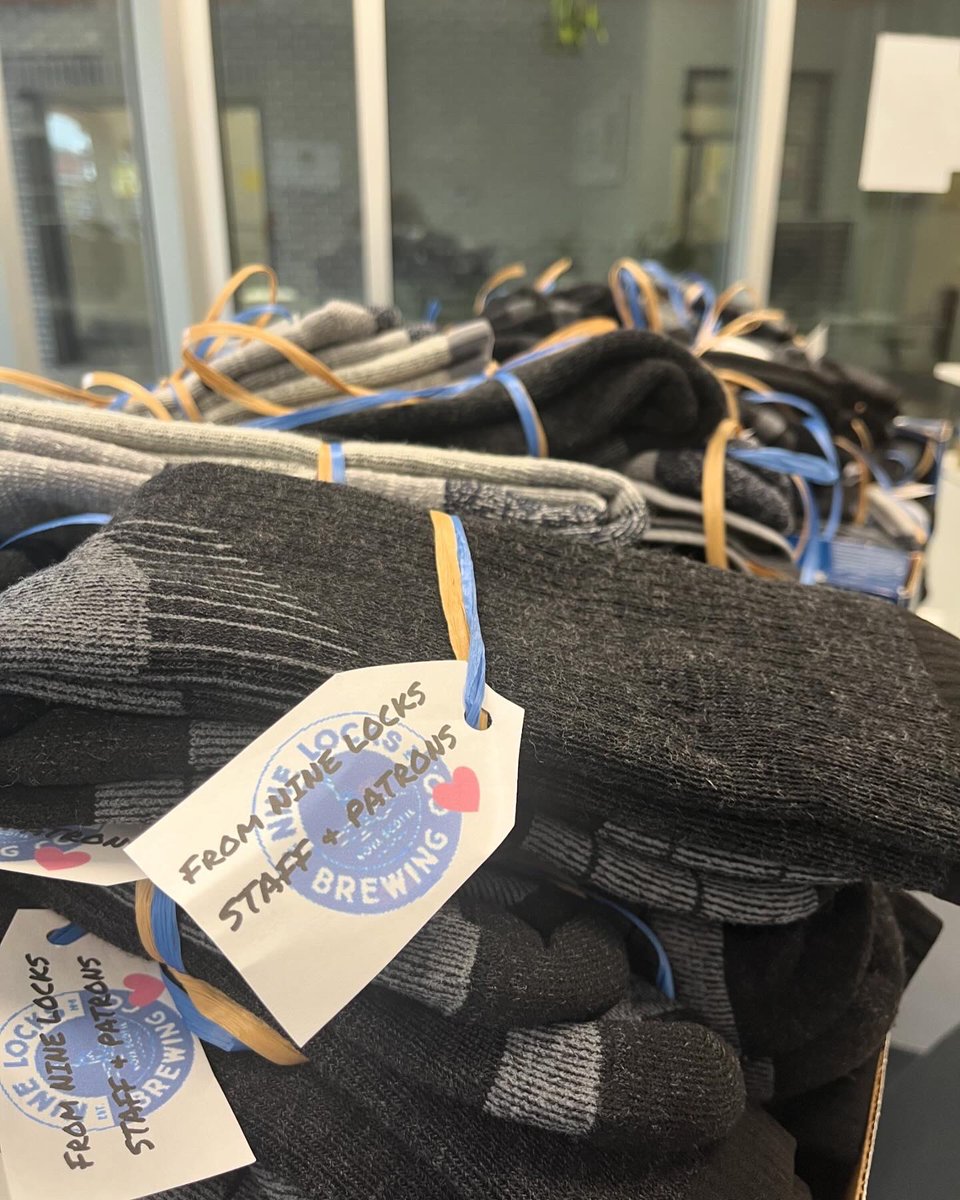 A huge thank you to the @ninelocksbrew staff and patrons who came together and donated hundreds of socks to our Street Outreach Navigator Program. Shawn Parker, the Street Navigator for Downtown Dartmouth and @NEBAhfx, is able to connect the socks with folks who need them.