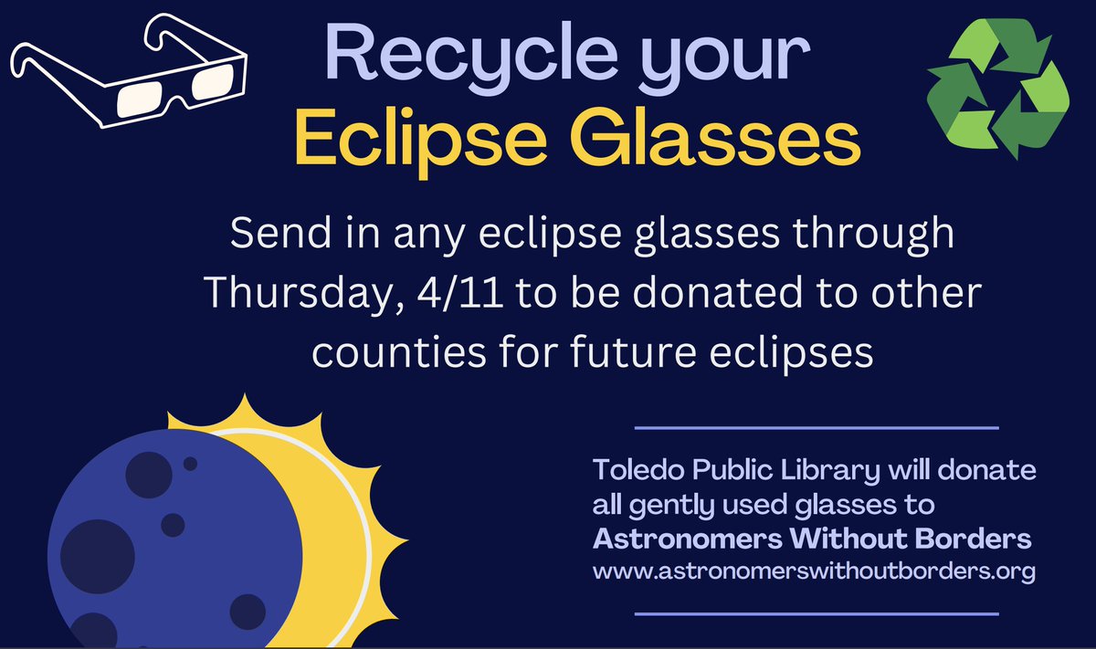 Bring in your glasses to Monclova this week!  We will get them to the library for recycling.