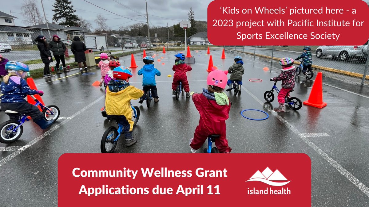 The Community Wellness Grant program is accepting proposals from non-profits, government organizations and Indigenous Nations until Friday April 11 for #wellness projects focused on #community resilience. Learn more and apply at communitygrants.islandhealth.ca