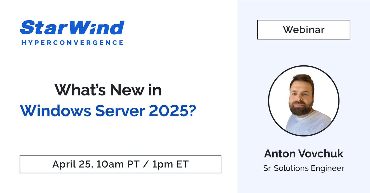 starwindsan's tweet image. 🎙#StarWind_webinar
Ready to explore #Microsoft #WindowsServer2025? Join our upcoming webinar to learn about its key features, licensing changes, migration paths, and more. Register here: starwind.com/s/1x