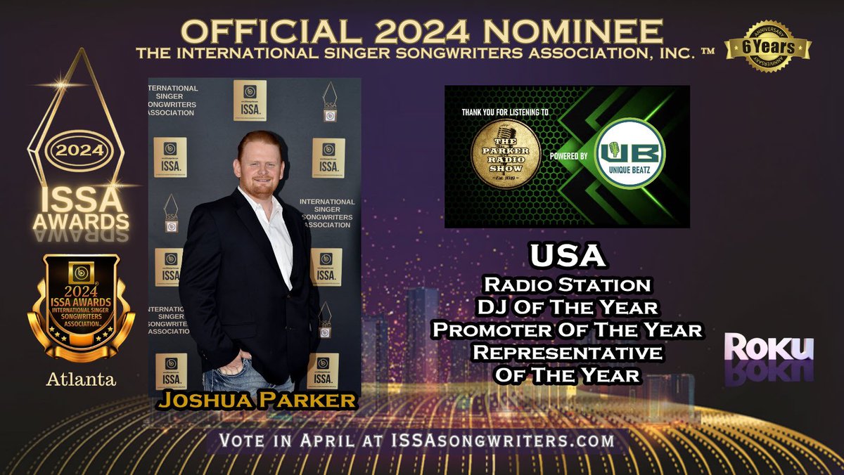 🎤🌟 Exciting News! 🌟🎤

  I am beyond honored to announce that I've been nominated in three categories for the International Singer Songwriters Association!  🏆✨

  I want to express my deepest gratitude to each and every one of you!

poll-maker.com/QWQ190JOK